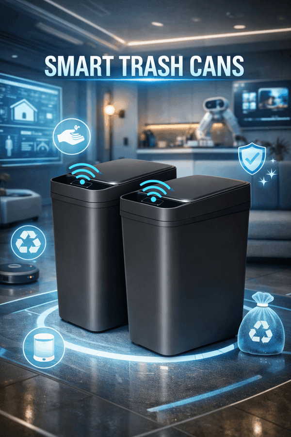 CLEVICH 18.5 Gallon Smart Sensor Trash Can in a modern kitchen, featuring a white stainless steel design with touchless automatic lid and 1-day delivery notice.