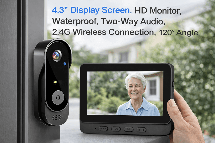Wireless smart doorbell system with 4.3 inch HD indoor display monitor no wifi needed