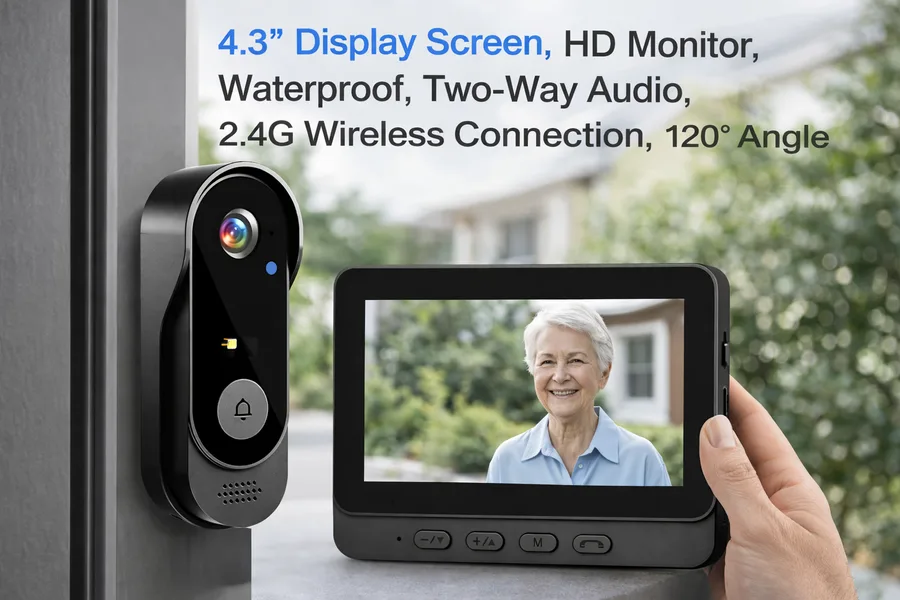 Wireless smart doorbell system with 4.3 inch HD indoor display monitor no wifi needed
