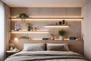 AI Bedroom Vertical Storage Plan for a minimalist smart bedroom 2026