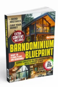 Building a barndominium book review - Barndominium Blueprint by Ned Hodges cover showing modern 3D floor plans and full-color renderings.