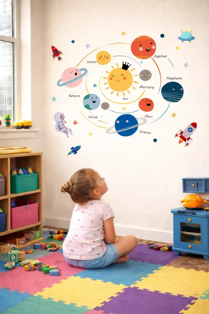 3D Planet Art as part of Small Space Kids' Playroom Ideas
