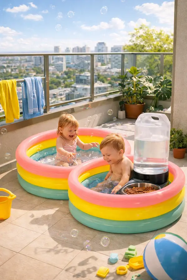 Young child developing aquatic readiness in swimming pools in the summer of 2026 for small urban spaces.