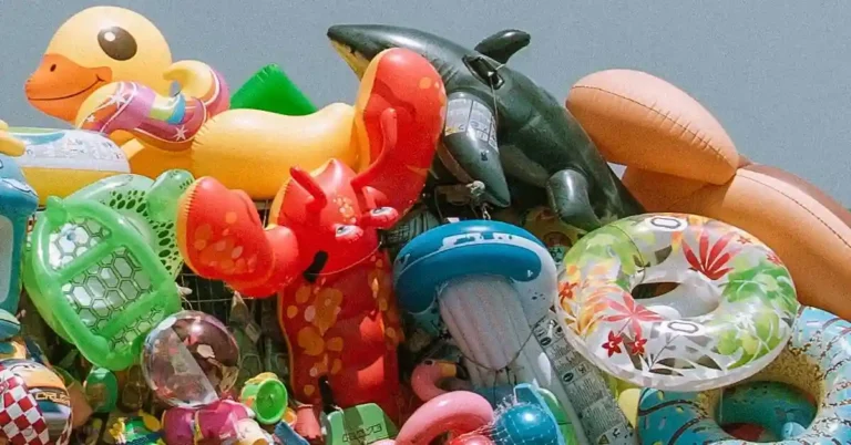 A colorful collection of inflatable toys and accessories for small swimming pools for kids in the summer of 2026.
