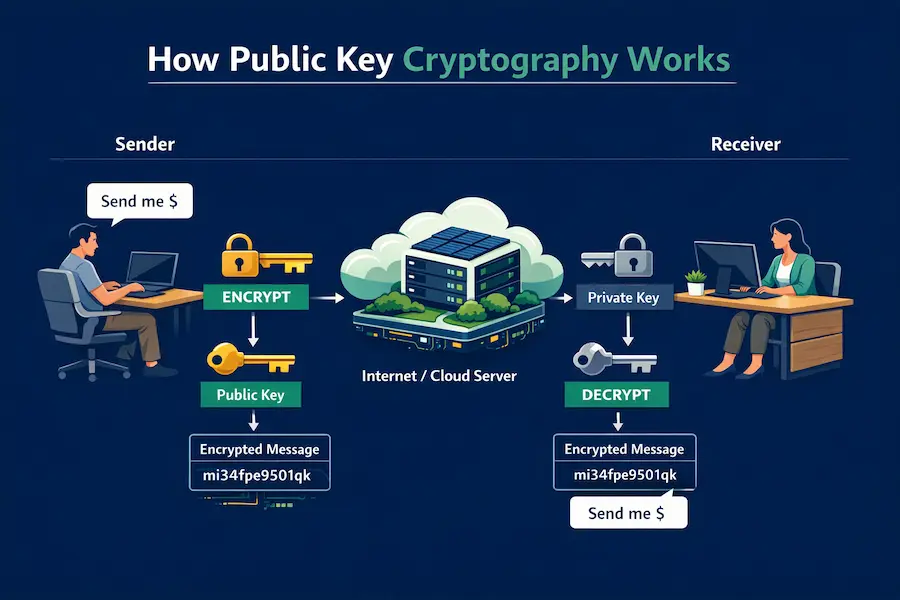 Detailed diagram explaining Smart Built Capital infrastructure through public key cryptography and secure data encryption, as featured in the Stanford Emerging Technology Review 2026.