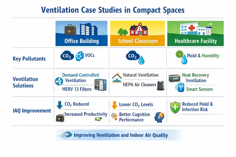 Ventilation and Indoor Air Quality smart cassette unit in a modern compact room with air-purifying plants.