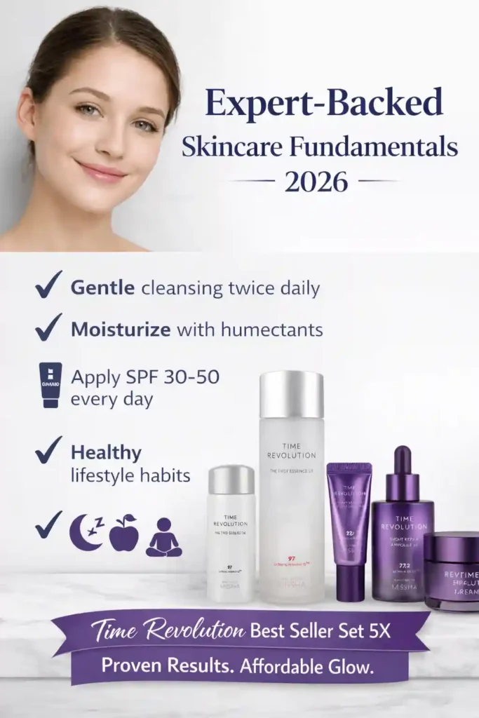 Steps showing an Affordable Anti-Aging Skincare Routine for Glowing Skin in 2026 using Missha Time Revolution essence application techniques.