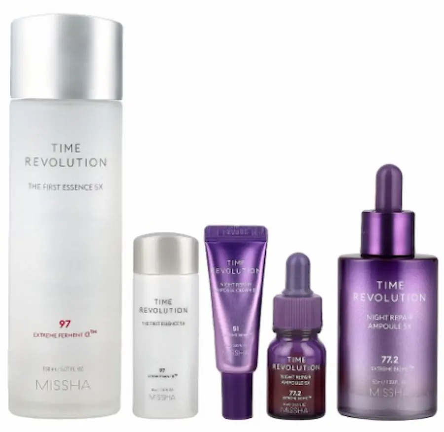 A collection of Missha Time Revolution products for an Affordable Anti-Aging Skincare Routine for Glowing Skin in 2026.