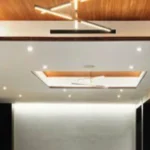 Human‑Centric Lighting with Govee RGBIC Floor Lamp in modern ceiling design with recessed wood panels and smart fixtures