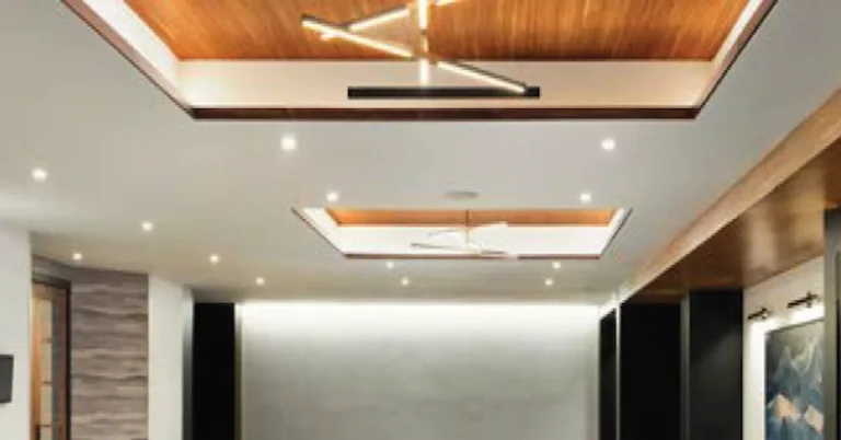 Human‑Centric Lighting with Govee RGBIC Floor Lamp in modern ceiling design with recessed wood panels and smart fixtures