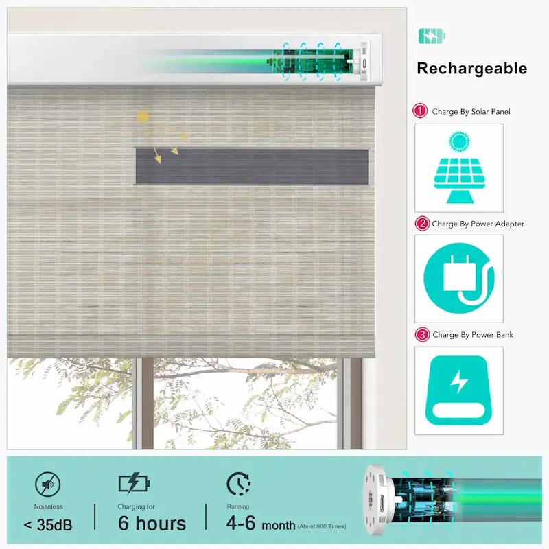 Close-up of the smart motor options available for BlindsMagic motorized bamboo blinds.